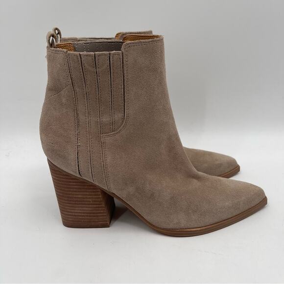 NEW MARC FISHER Boots Oshay Ankle Bootie Dark Walnut Stacked Heel Suede Size 11 - Picture 3 of 15